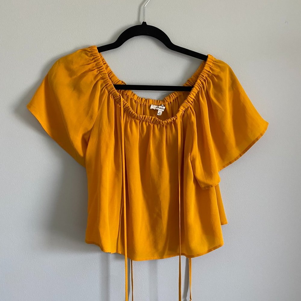Madewell Yellow Silk Off-the-Shoulder Tie Strap Top